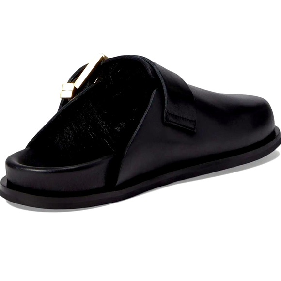 All Saints Black Mules with Gold Buckle - Picture 3 of 6